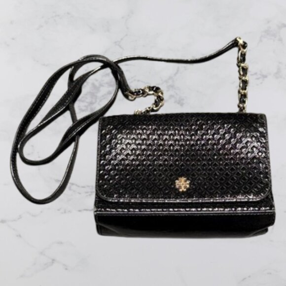 Tory Burch Marion Embossed Patent Shrunken Shoulder Bag - Picture 1 of 8